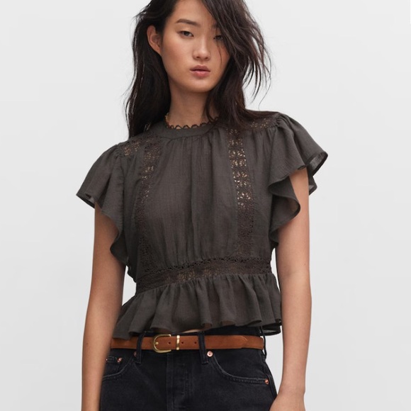 NWOT Mango Ruffled Lace top, Small - Picture 9 of 10